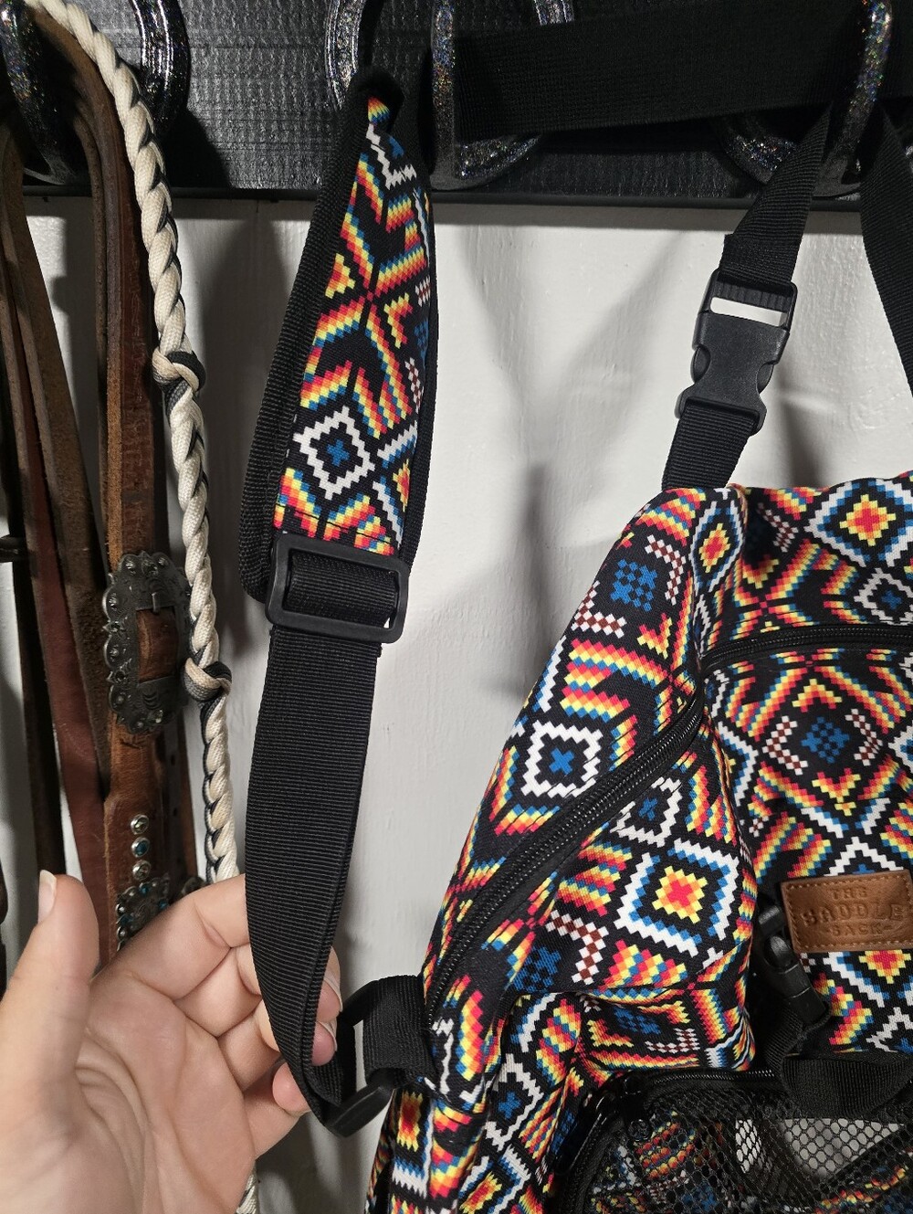 Colorful Geometric Patterned Sport Boot Bag with Front Mesh Pocket - Picture 7 of 16